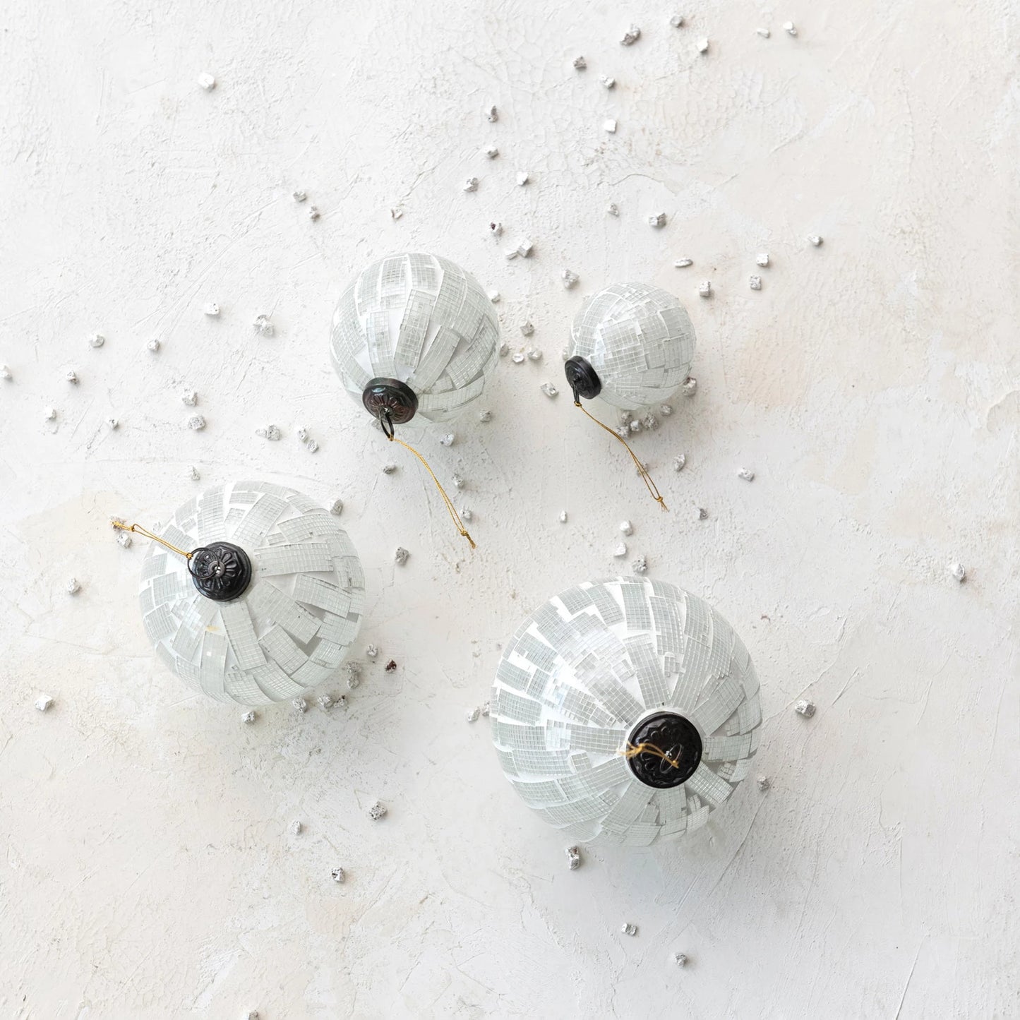 White Mosaic Glass Ball Ornament