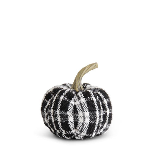 Black & White Plaid Fabric Pumpkins With Resin Stem