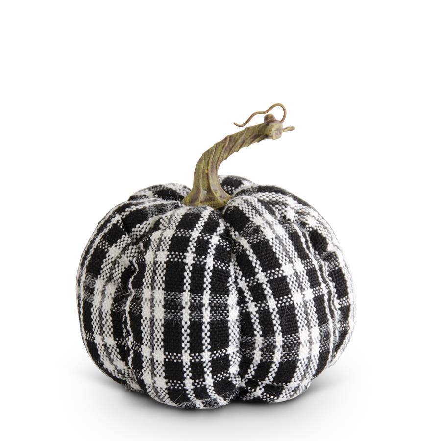 Black & White Plaid Fabric Pumpkins With Resin Stem