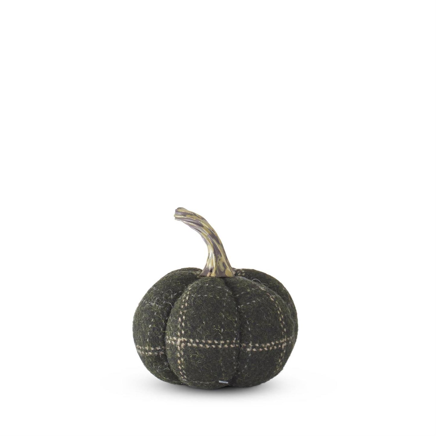 Green & Tan Plaid Fabric Pumpkins With Resin Stem