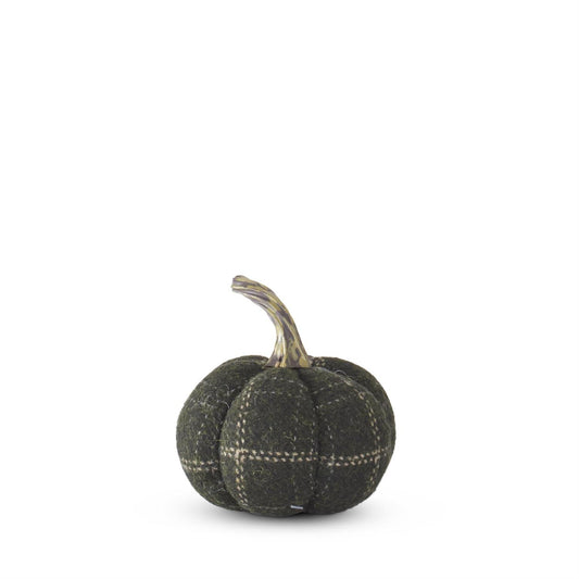 Green & Tan Plaid Fabric Pumpkins With Resin Stem