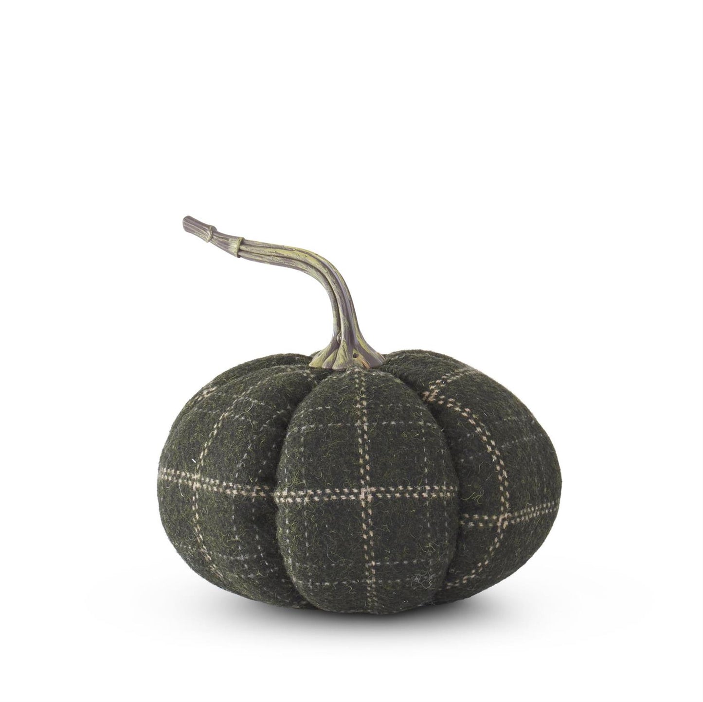 Green & Tan Plaid Fabric Pumpkins With Resin Stem