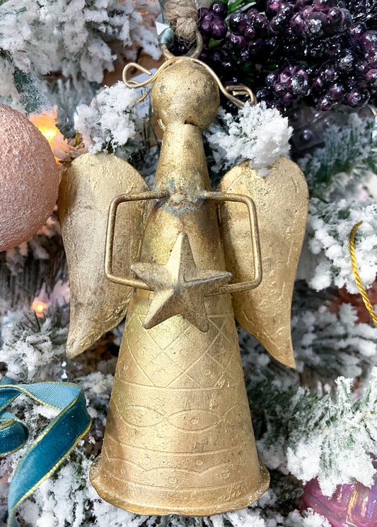 Antique Brass Metal Angel Bell Ornament