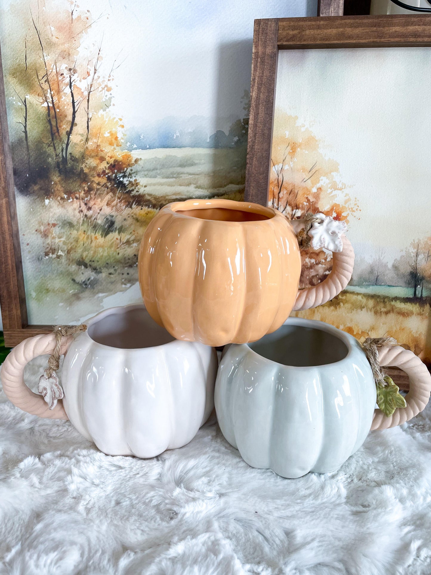 Twisted Stem Stoneware Pumpkin Coffee Mug Collection