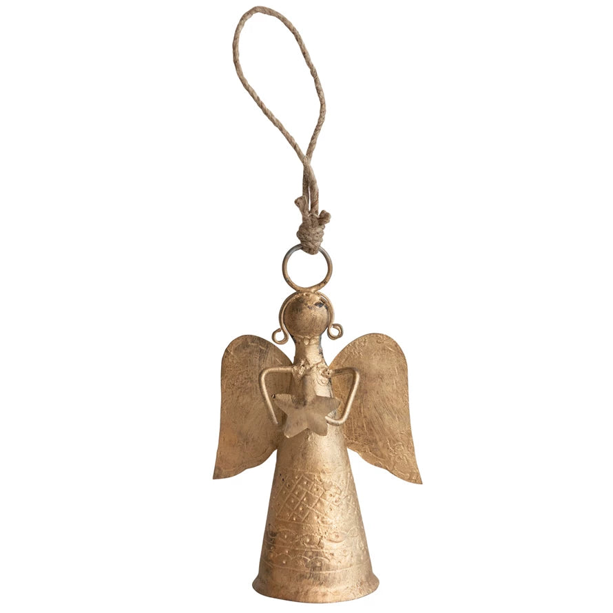 Antique Brass Metal Angel Bell Ornament