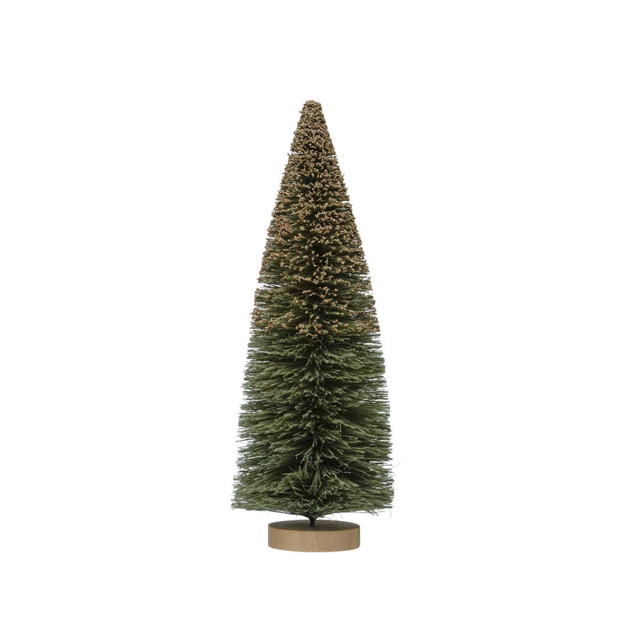 Grey Sisal Bottle Brush Tree w/ Glitter & Wood Base