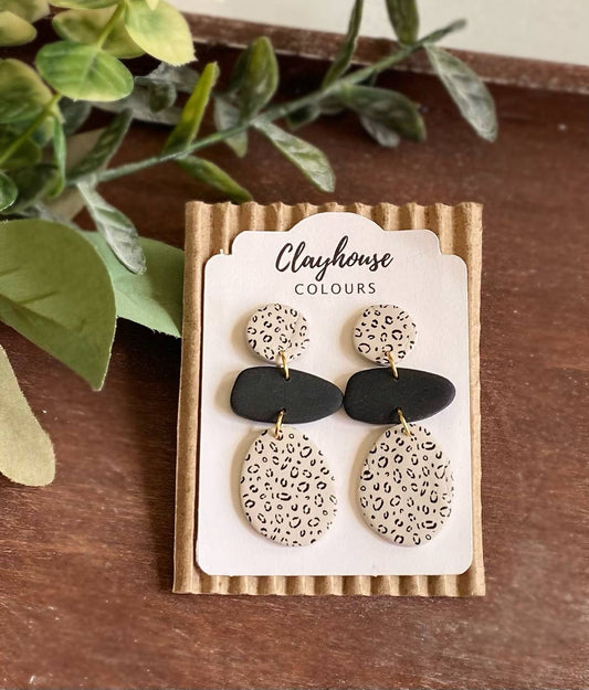 Cheetah Black & Taupe Clay Earrings