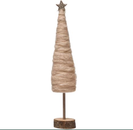 Wrapped Wool Cone Tree with Glitter and Star