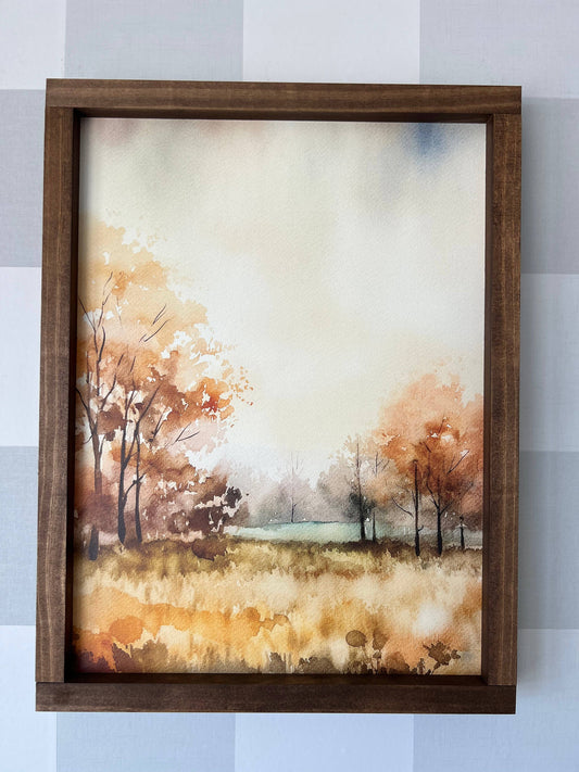 Autumn Watercolor Fall Trees Wooden Sign