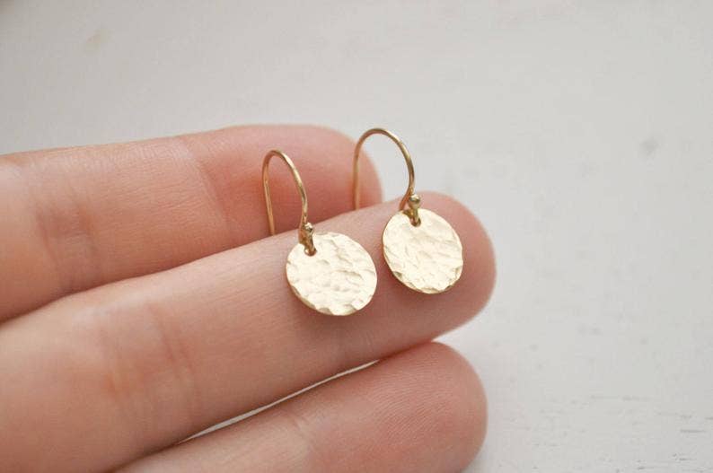 Gold Disc Earrings - Hammered