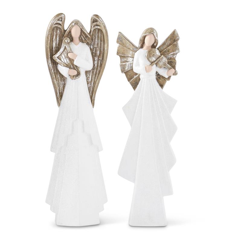 White Glittered Angels Playing Instruments
