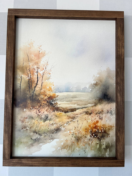 Autumn Watercolor Fall Grassy Wooden Sign