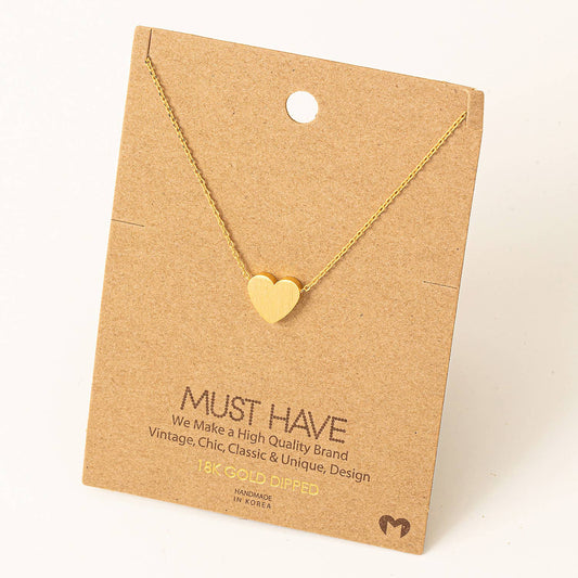 Brushed Heart Pendant Necklace Gold