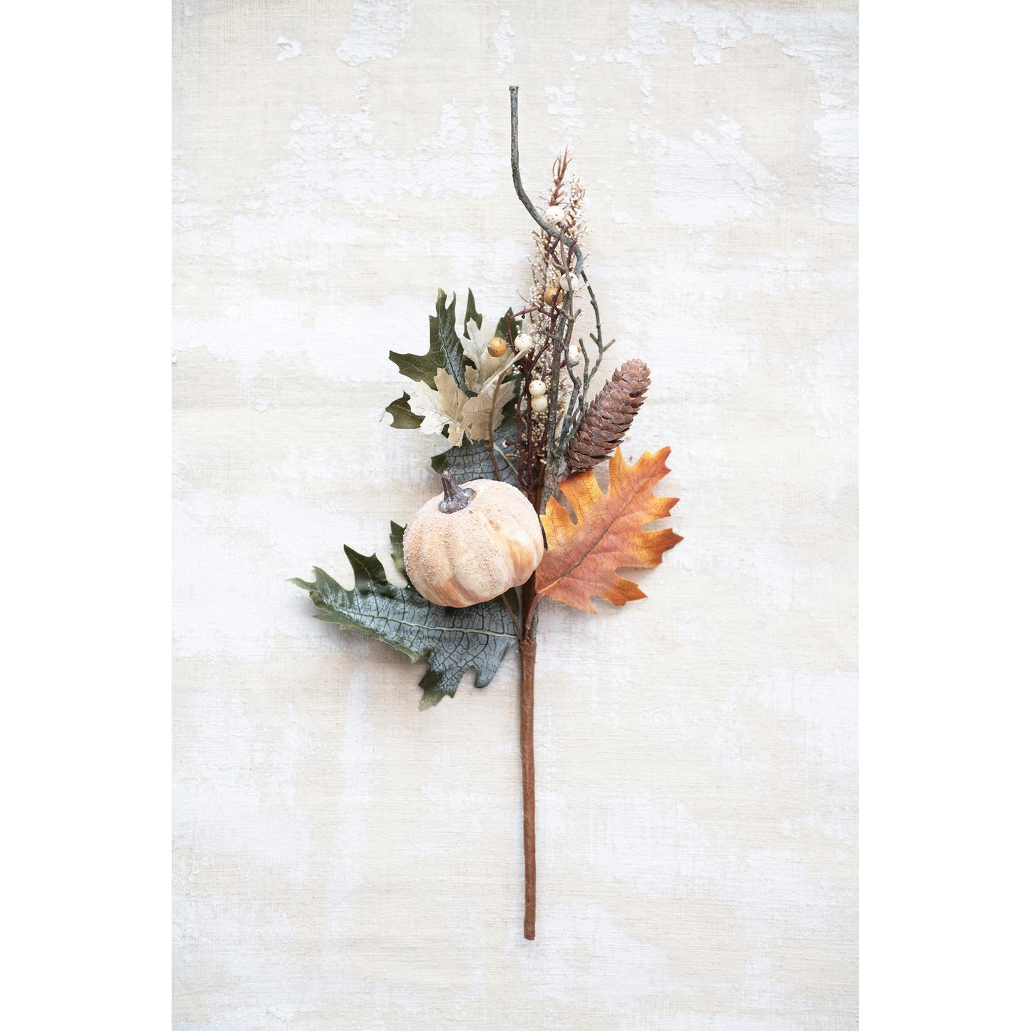 Faux Twig and Oak Leaf Pick with Pumpkin, Pinecone and Berries
