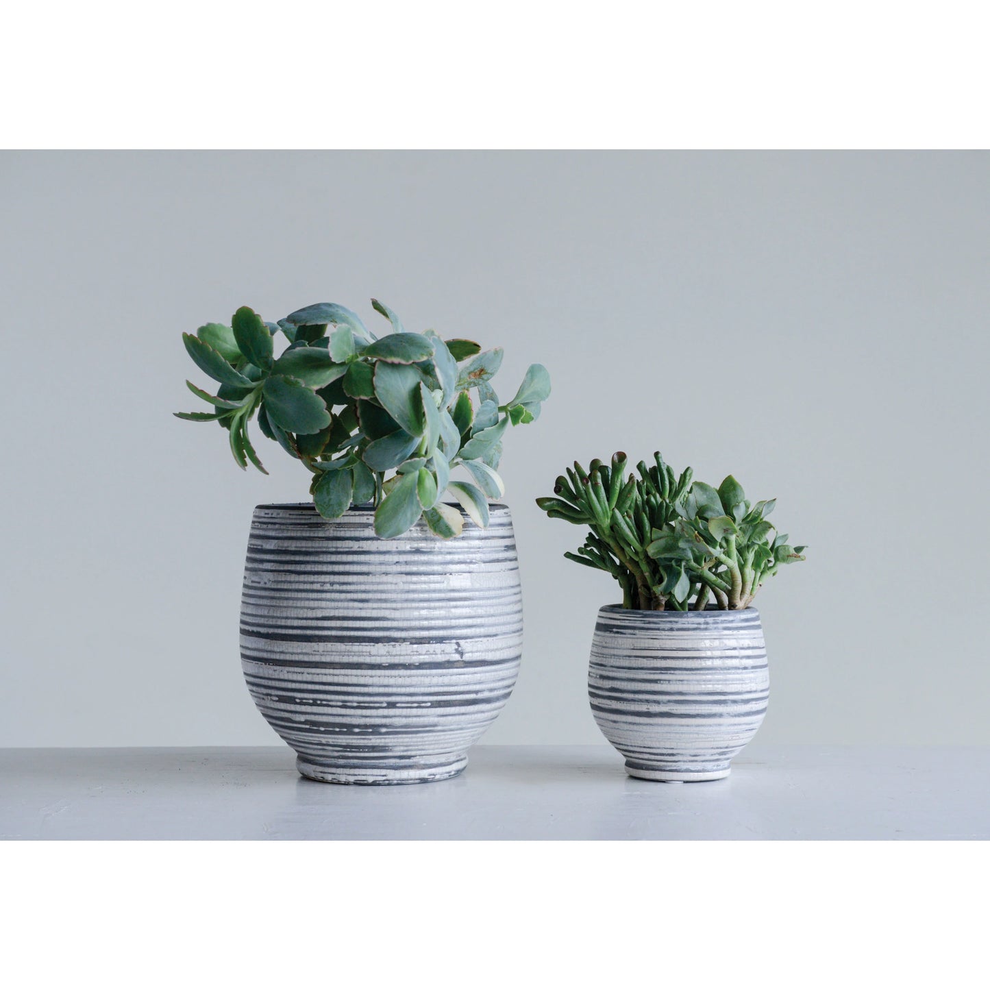 Grey & White Striped Stoneware Planter