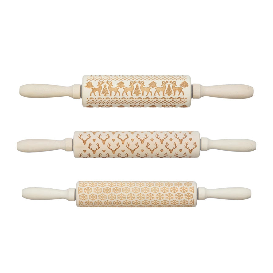 Holiday Carved Wood Rolling Pins